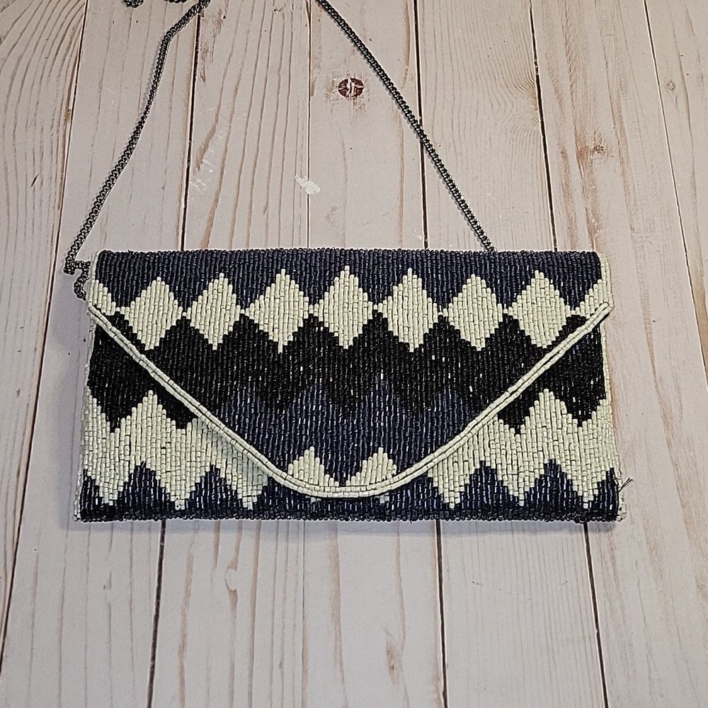 From St Xavier Harper Beaded  Clutch Bag Blue Excellent